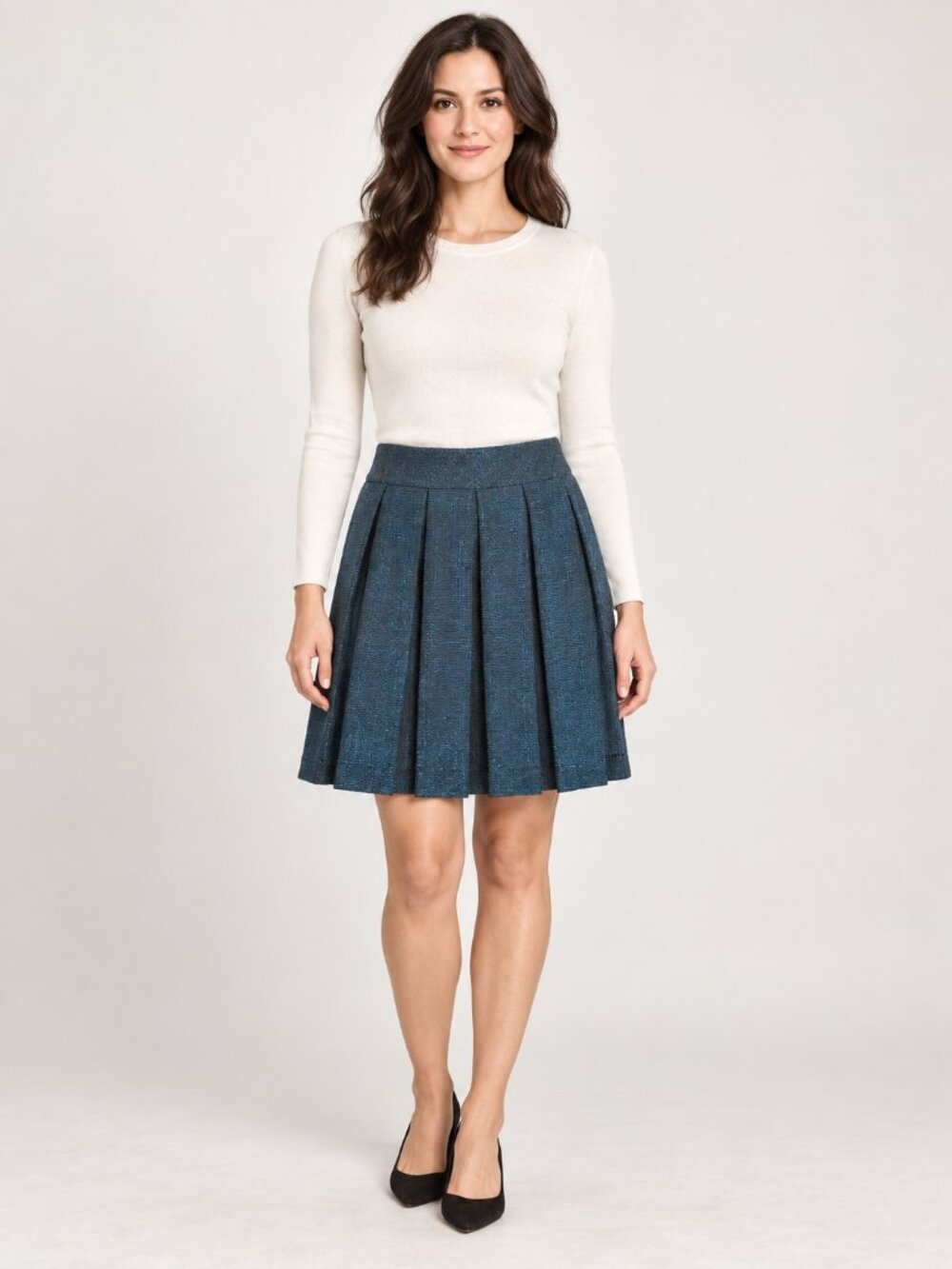 Banana Republic Blue Textured Pleated A-Line Skirt Women's Size 4 Lined